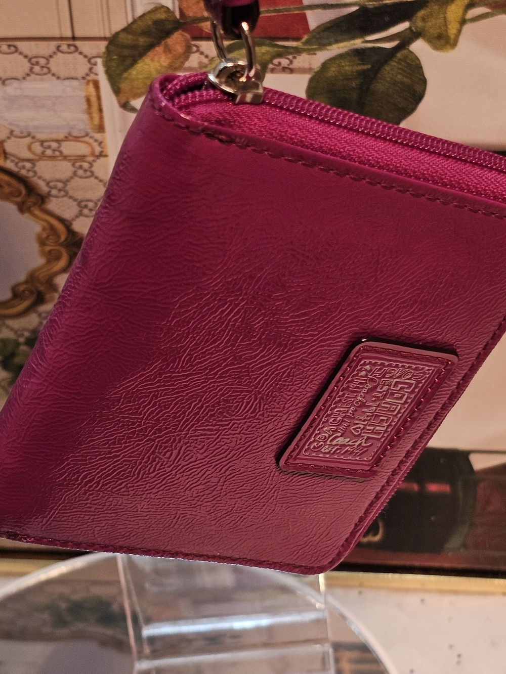 Coach Poppy Daisy Fuchsia Patient Leather Zip Wristlet - Picture 13 of 16
